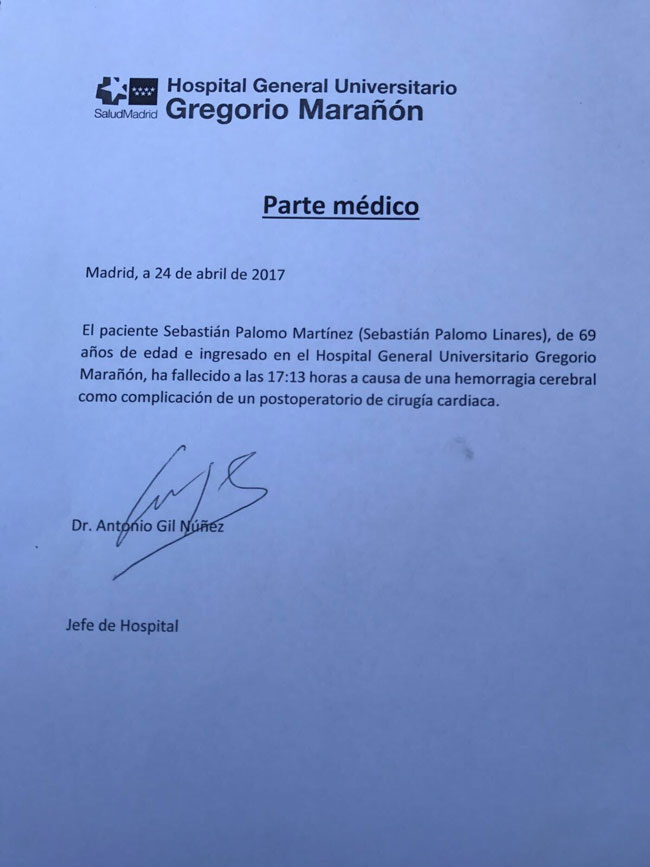 El hospital Gregorio Marañon confirmaba que a las 17:13 horas el diestro fallecía. 