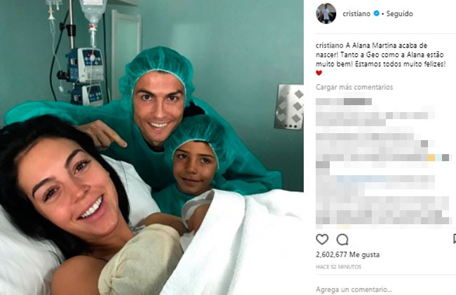 Cristiano Ronaldo y Georgina Rodríguez ya son padres de una niña, Alana Martina