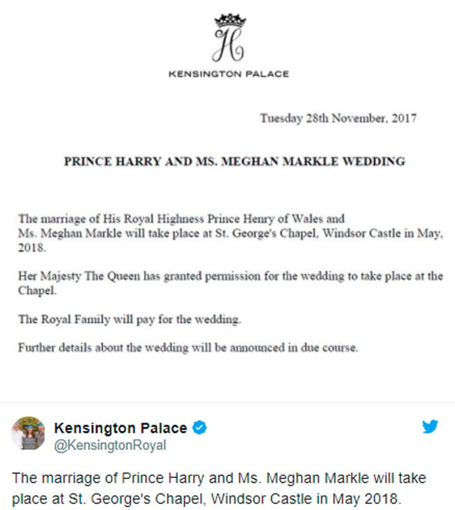El príncipe Harry y Meghan Markle ya tienen fecha de boda