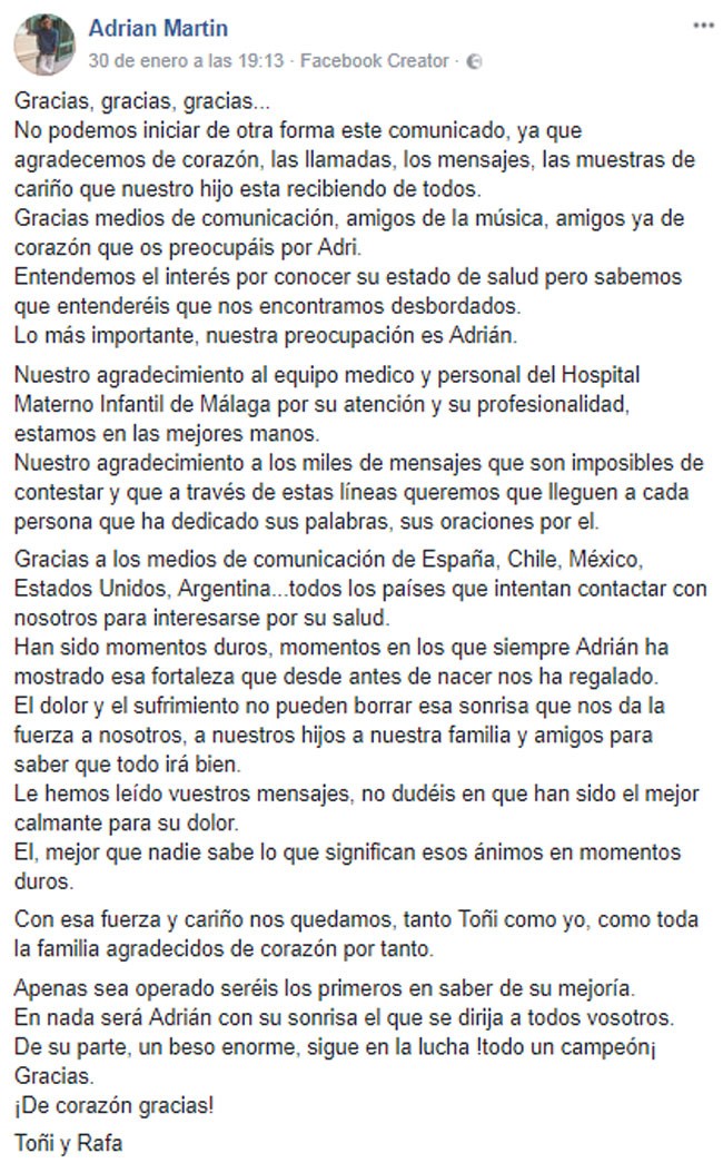 Preocupación por la salud de Adrián Martín: operado tres veces en una semana