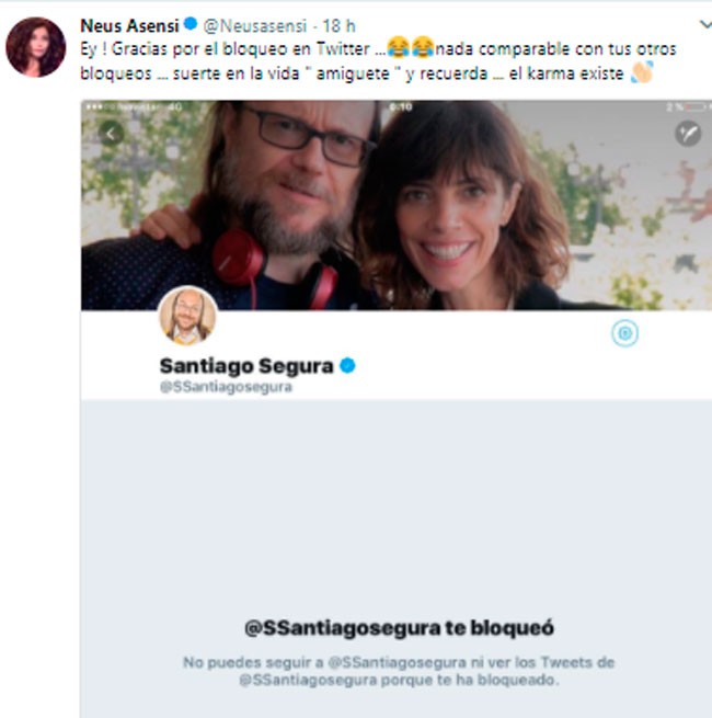 Neus Asensi y Santiago Segura enfrentados en Redes Sociales