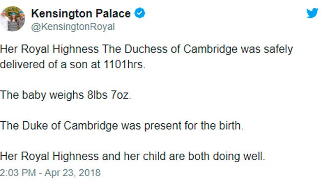 Kate Middleton da a luz a un niño, su tercer hijo