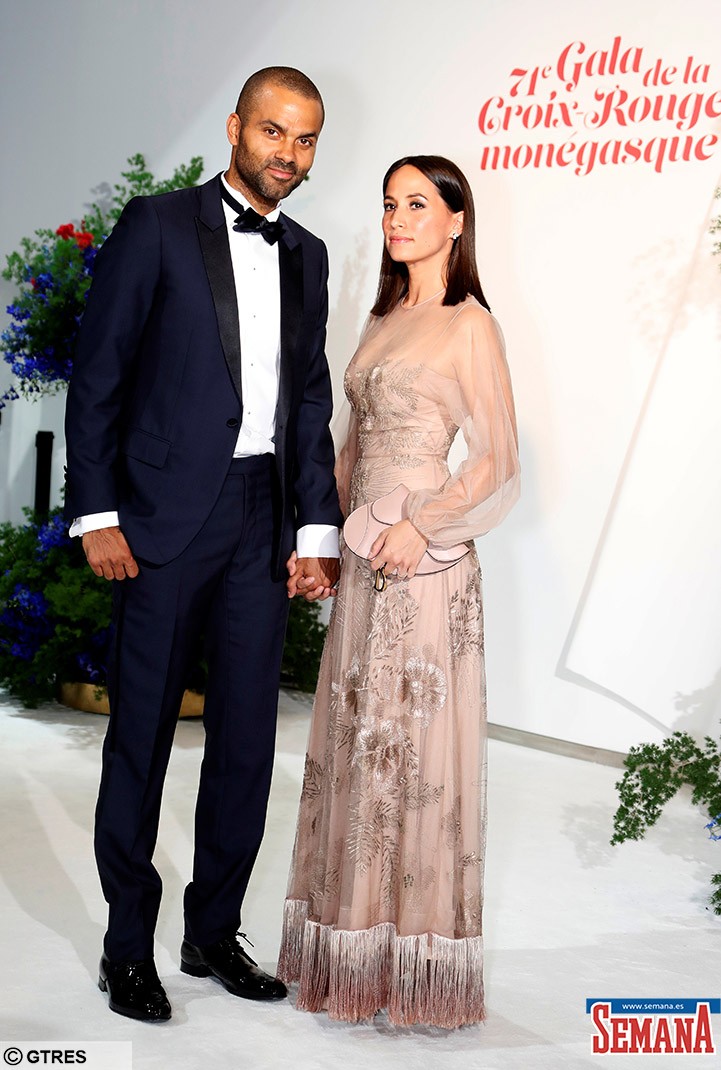 Former basketball player Tony Parker and his wife Axelle arrive for the annual Red Cross Gala in Monaco