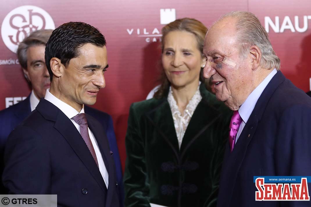 Paco Ureña , Spanish King emeritus Juan Carlos I and the Infanta Elena de Borbon during the Gala of presentation of the Cartels of the"Feria de San Isidro 2019 " on Friday 22 March 2019.