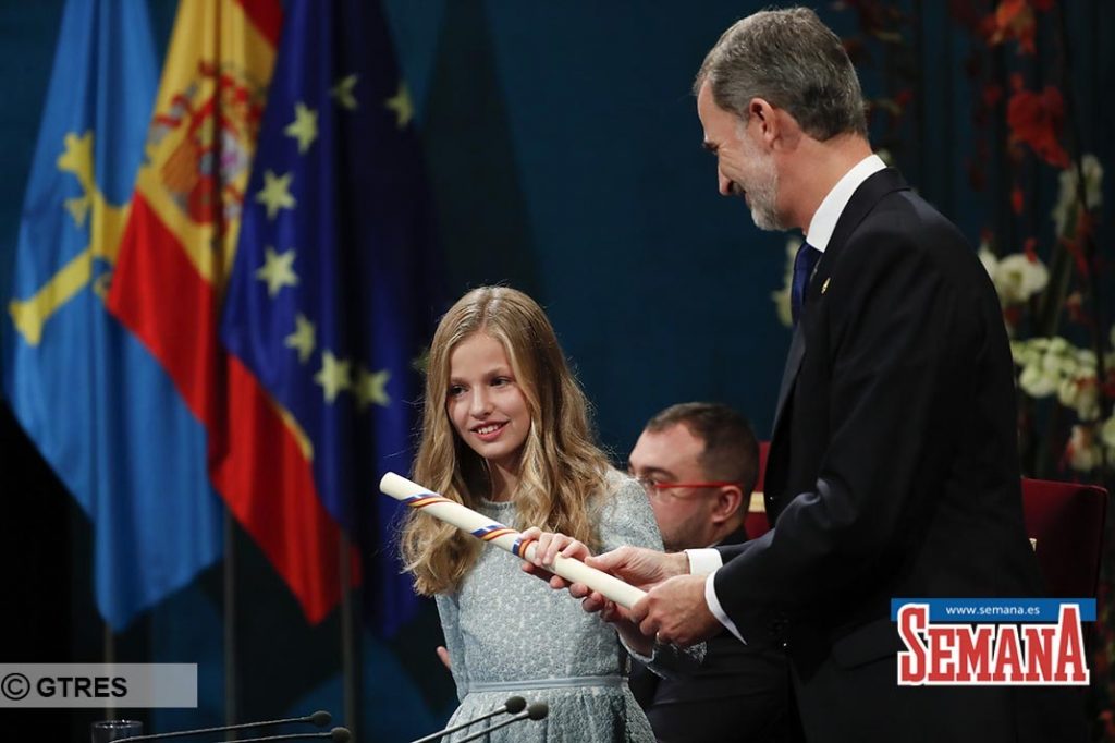 Spanish King Felipe VI and Princess of Asturias Leonor de Borbon during the delivery of the Princess of Asturias Awards 2019 in Oviedo, on Friday 18 October 2019.