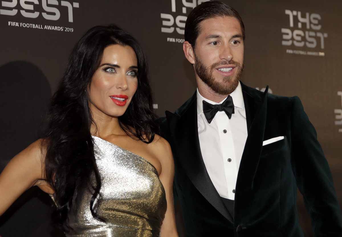 Sergio Ramos with his partner Pilar Rubio to attend the Best FIFA soccer awards, in Milan's , northern Italy, Monday, Sept. 23, 2019.