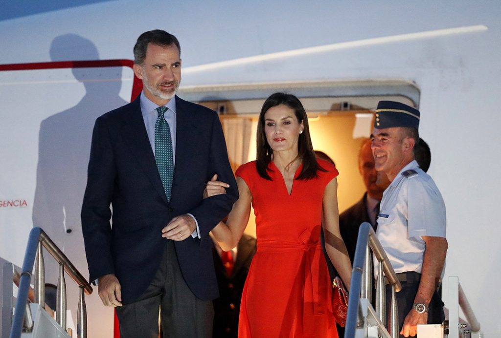King Felipe VI of Spain and Queen Letizia of Spain arrive at Louis Armstrong New Orleans International Airport in New Orleans, Thursday, June 14, 2018.