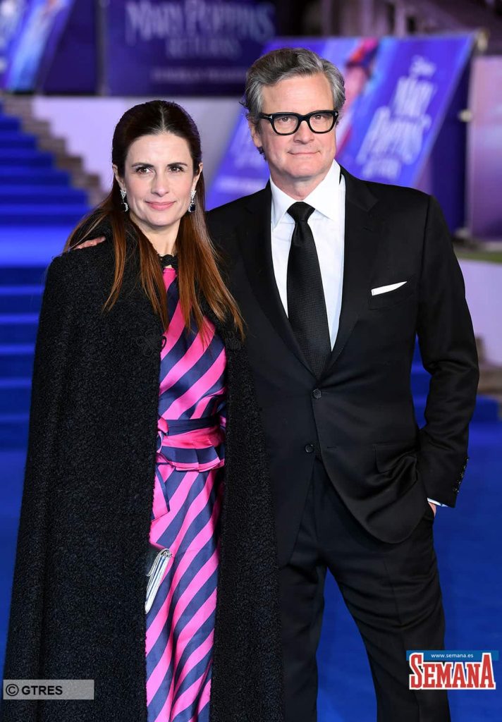 Actor Colin Firth and producer Livia Giuggioli at the 'Mary Poppins Returns' premiere in central London, Wednesday, Dec. 12, 2018.
