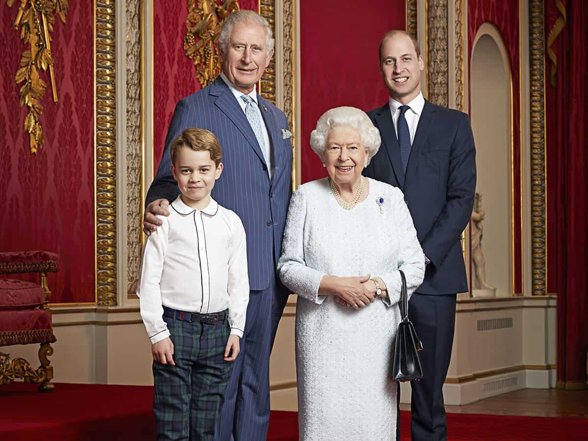 Britain's Queen Elizabeth II, Prince Charles, Prince William Prince George pose for a portrait to mark the start of a new decade, in the Throne Room at Buckingham Palace in London, Britain December 18, 2019. Ranald Mackechnie/Handout via REUTERS. THIS IMAGE HAS BEEN SUPPLIED BY A THIRD PARTY. NO RESALES. NO ARCHIVES. NO SALES. NOT FOR USE AFTER JANUARY 15, 2020 WITHOUT PRIOR PERMISSION FROM…