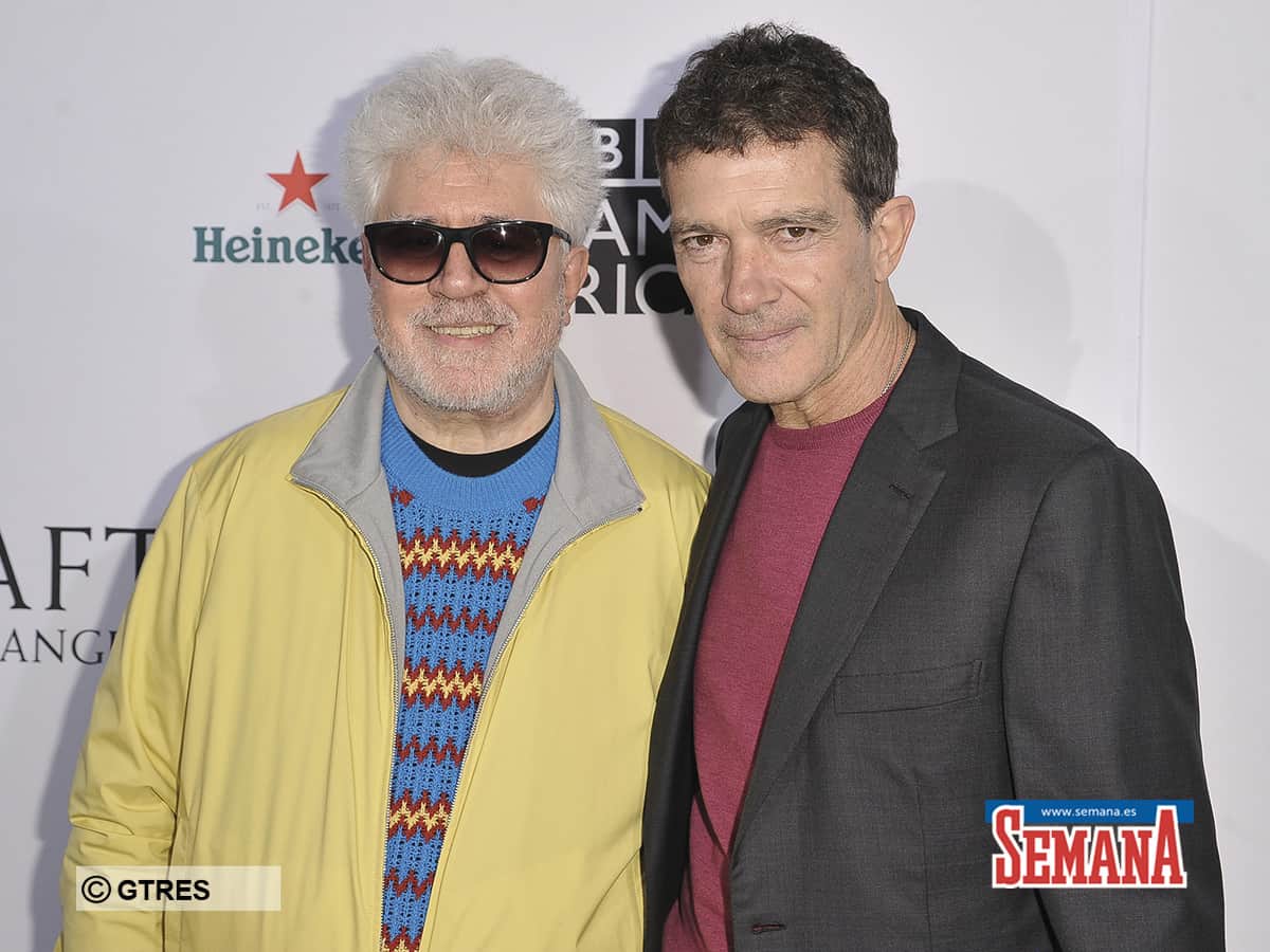 Pedro Almodovar, left, and Antonio Bandera attend the 2020 BAFTA tea party at the Four Seasons Hotel on Saturday, Jan. 4, 2020, in Los Angeles.