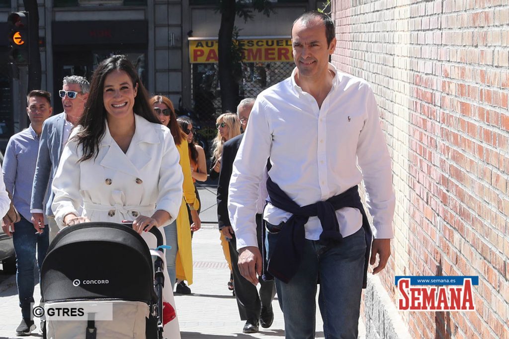 Politician Begoña Villacis and Antonio Suarez Valdes with daughter Ines Suarez at a polling station during Spain Autonomic and Regional Elections in Madrid on Sunday, 26 May 2019.