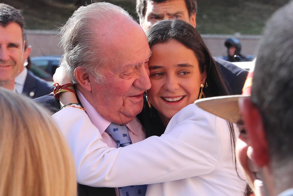 Victoria Federica de Borbon and Spanish King Emeritus Juan Carlos I during the bullfightpress belonging to the San Isidro Fair in Madrid on Wednesday 15 2019.