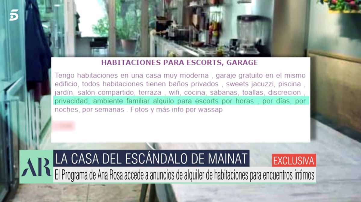 La casa de Josep María Mainat se anuncia para alquileres sexuales