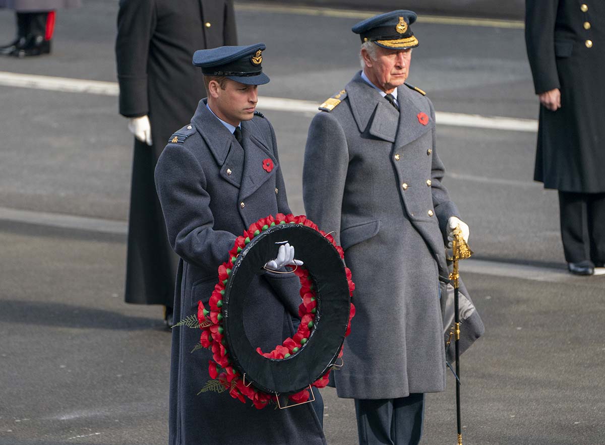 The Duke of Cambridge and Prince of Wales during the Remembrance Sunday service at the Cenotaph, in Whitehall, London.