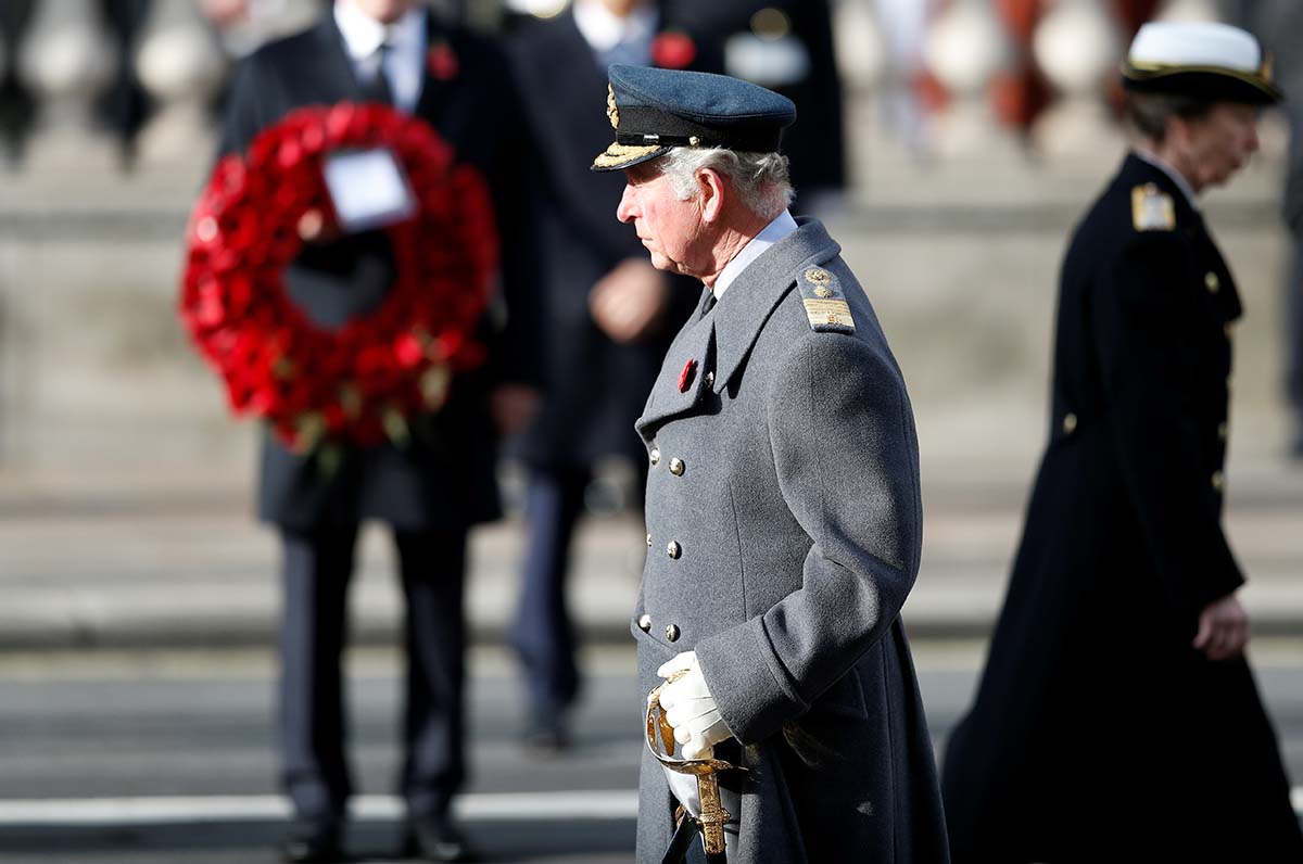 Britain's Prince Charles attends a National Service of Remembrance at the Cenotaph in Westminster, amid the spread of coronavirus (COVID-19) disease, London, Britain November 8, 2020. REUTERS/Peter Nicholls/Pool *** Local Caption *** .