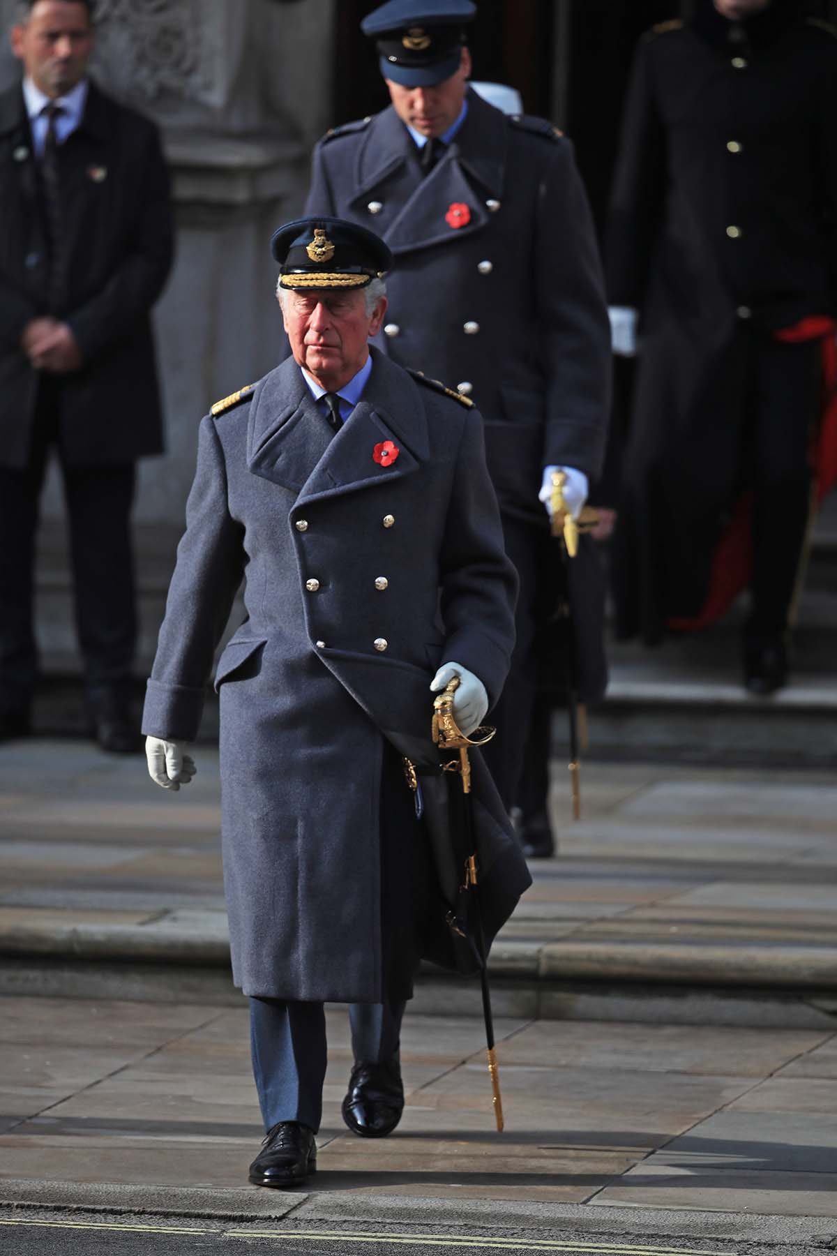 The Prince of Wales during the Remembrance Sunday service at the Cenotaph, in Whitehall, London.