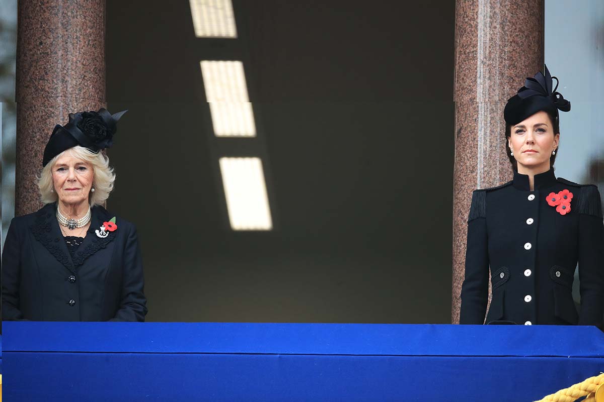 The Duchess of Cornwall (left) and the Duchess of Cambridge during the Remembrance Sunday service at the Cenotaph, in Whitehall, London.