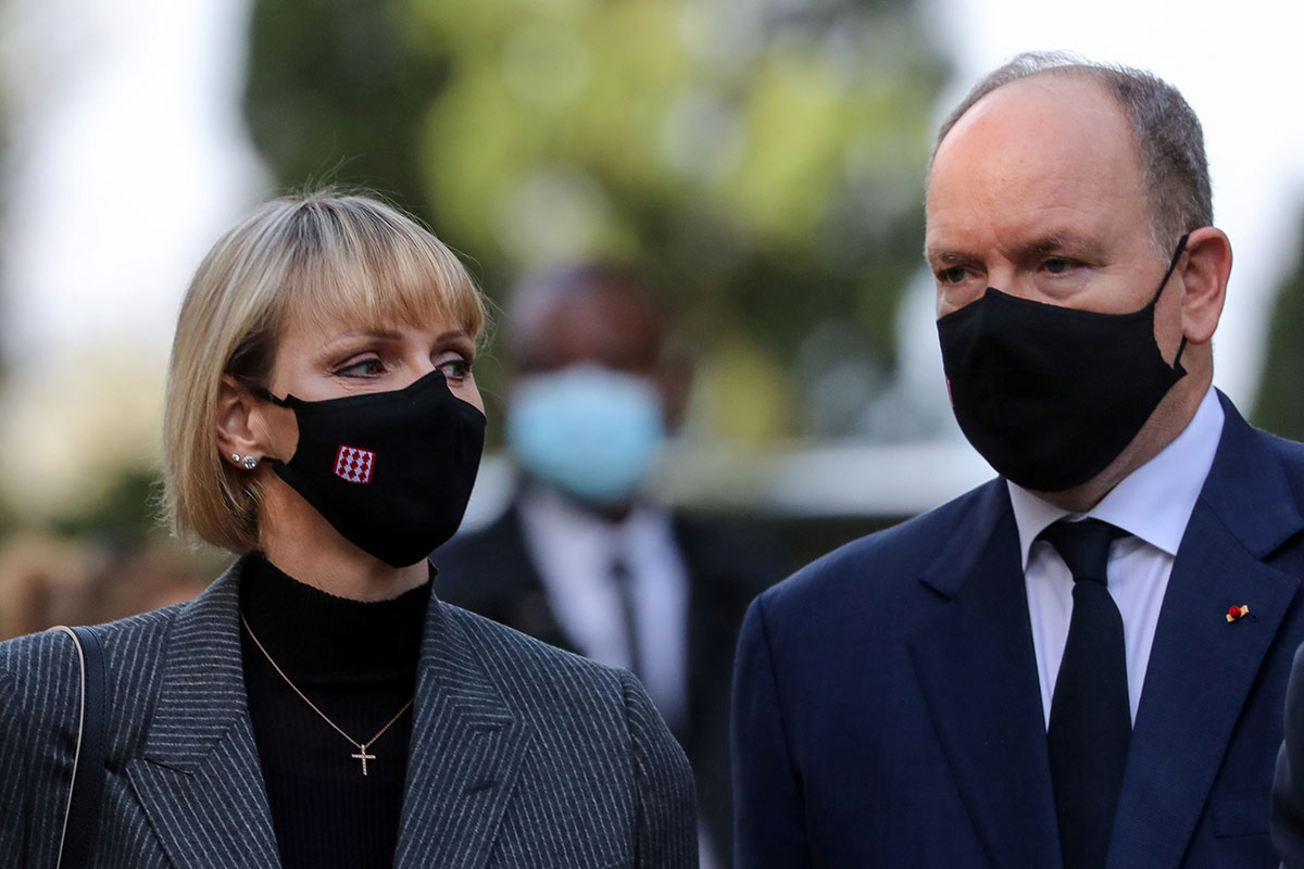 Princess Charlene of Monaco and Prince Albert II of Monaco arrive for a ceremony to pay tribute to the victims of a deadly knife attack at Notre Dame basilica on October 29, 2020, in Nice, France November 7, 2020.