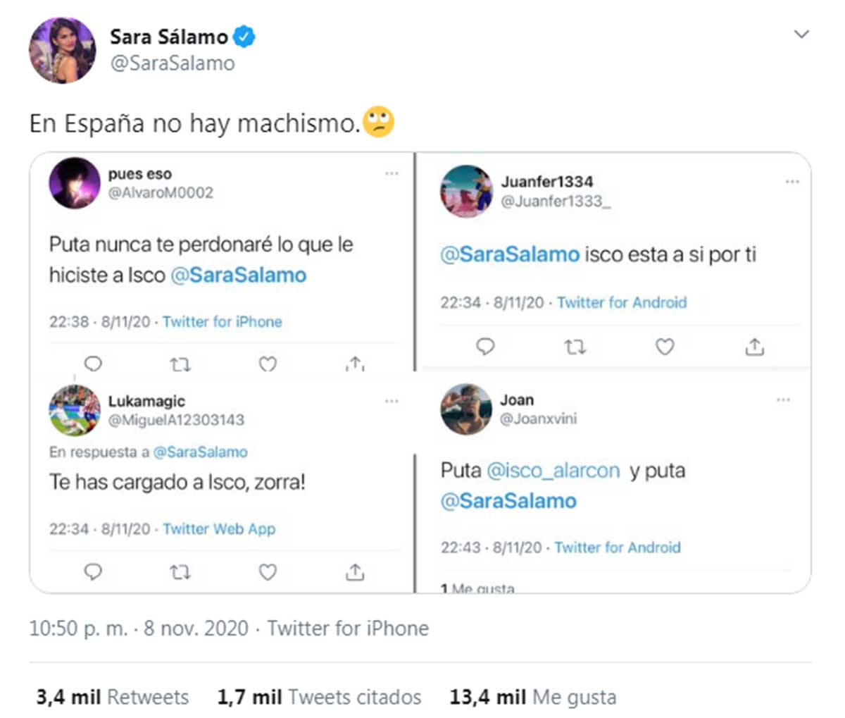 Sara Sálamo, insultada por los problemas de Isco Alarcón en el terreno de juego