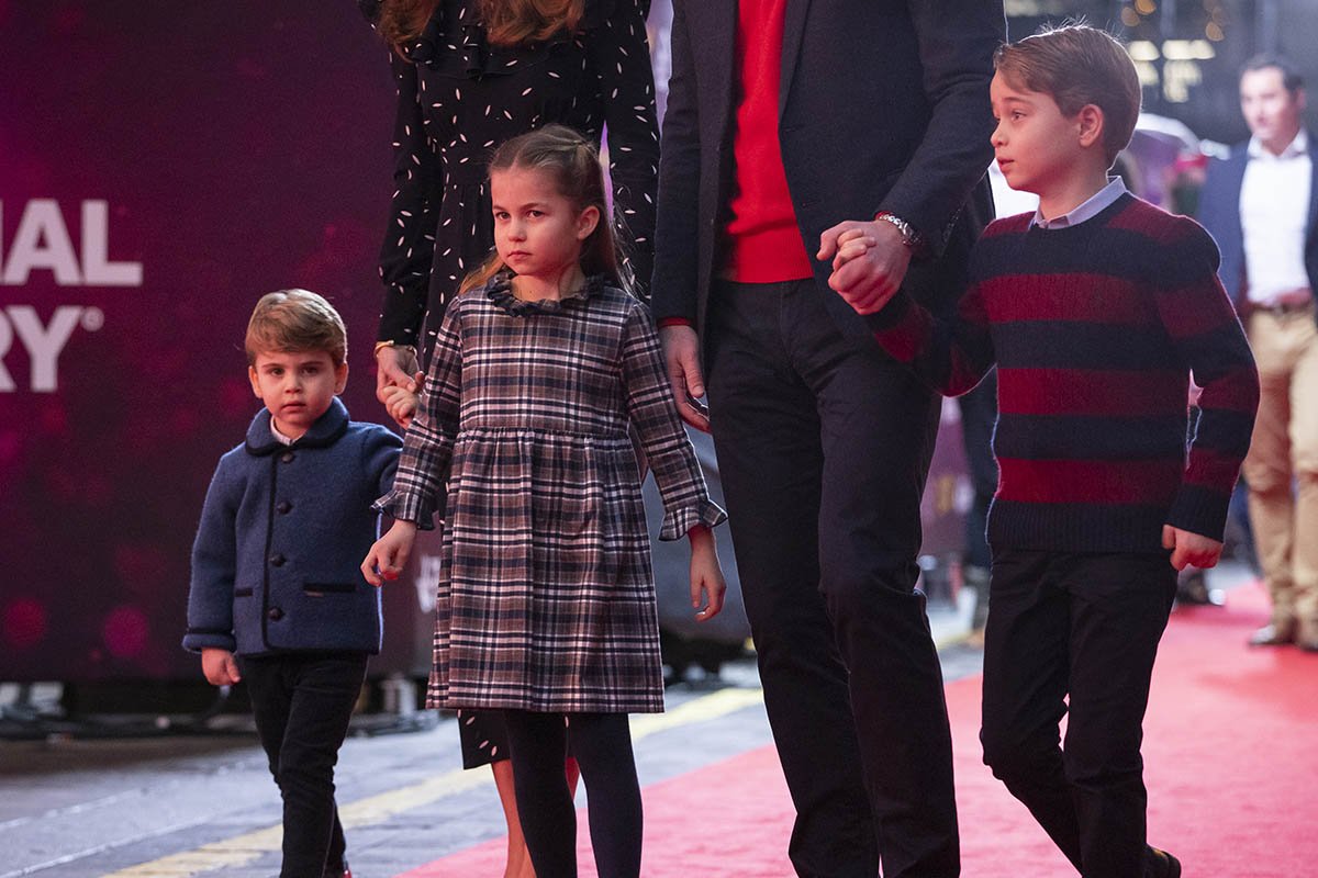 Prince William and Kate Middleton and their children, Prince Louis, Princess Charlotte and Prince George attend a special pantomime performance at London's PalladiumTheatre