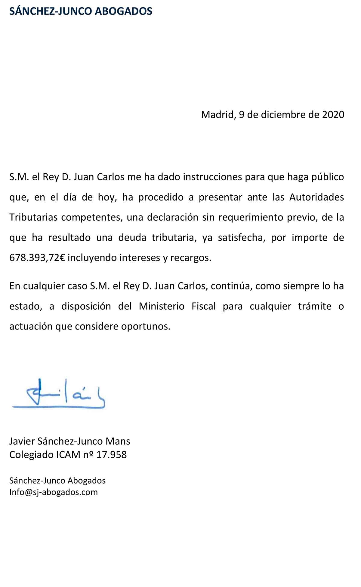 Don Juan Carlos paga 678.000 euros y se pone al día con Hacienda