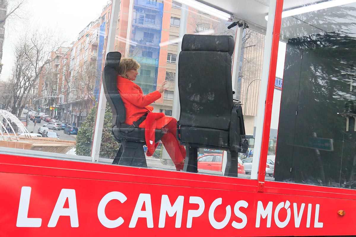 Journalist Maria Teresa Campos on the set tv show " Las Campos Movil " in Madrid, January 29, 2021.