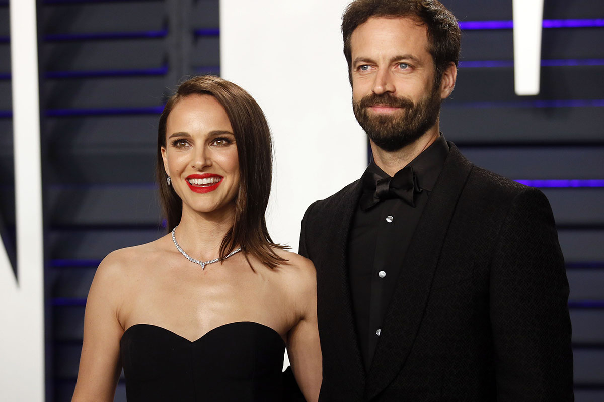 Actress Natalie Portman and Benjamin Millepied arrives at the Vanity Fair Oscar Party on Sunday, Feb. 24, 2019, in Beverly Hills, Calif.