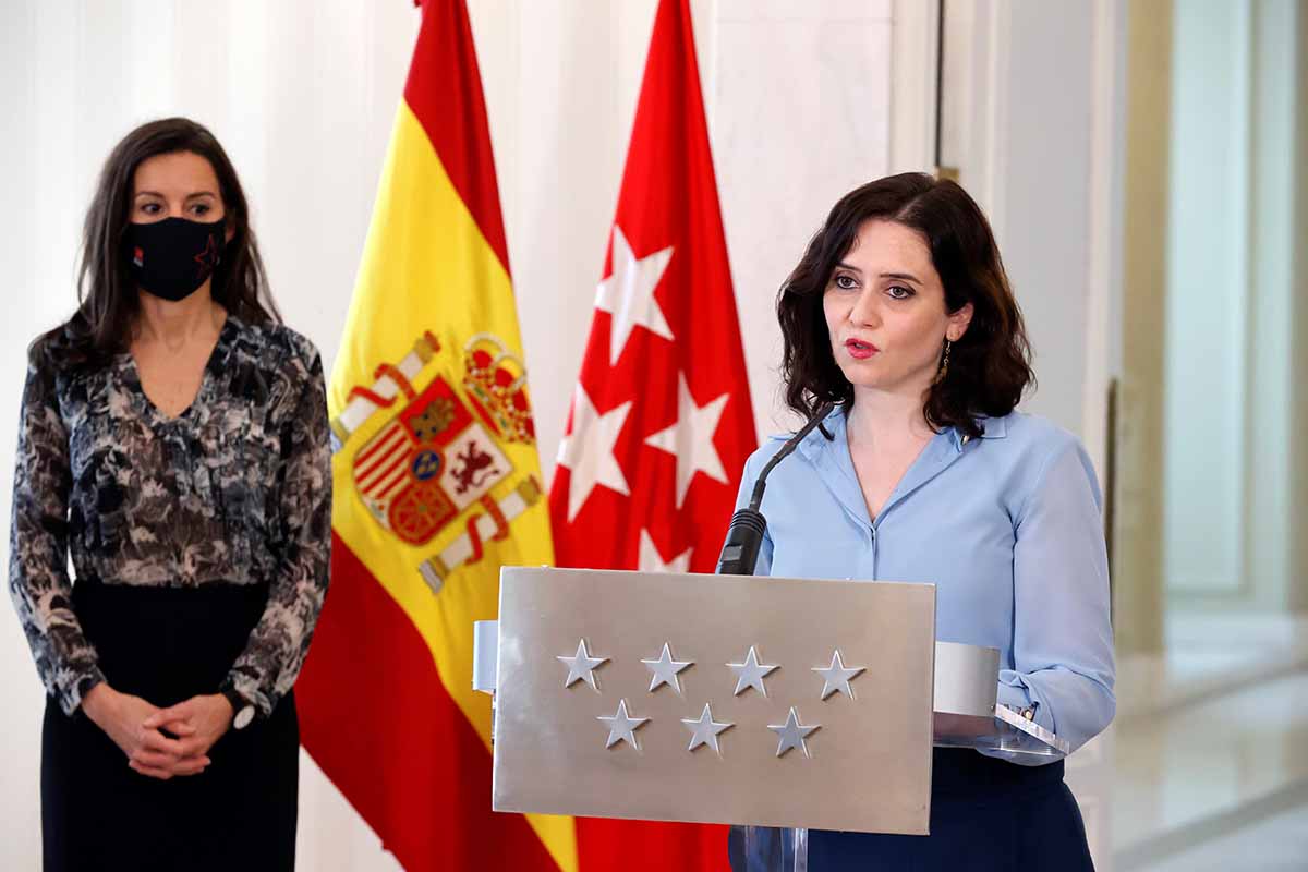 Isabel Diaz Ayuso during a press conference announces her resignation in Madrid, Wednesday March 10, 2021