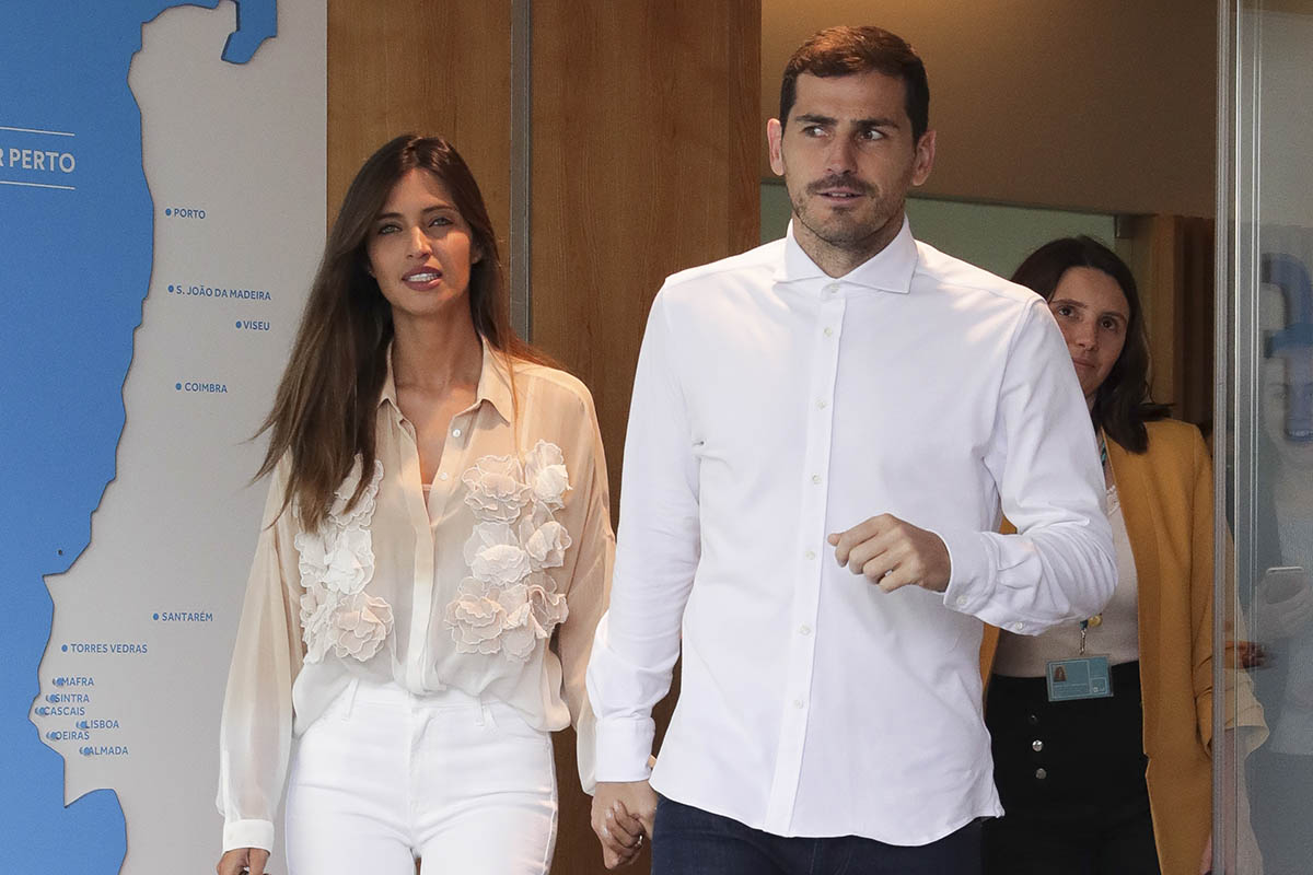 Iker Casillas and Sara Carbonero outside a hospital in Porto, Portugal, Monday, May 6, 2019.
