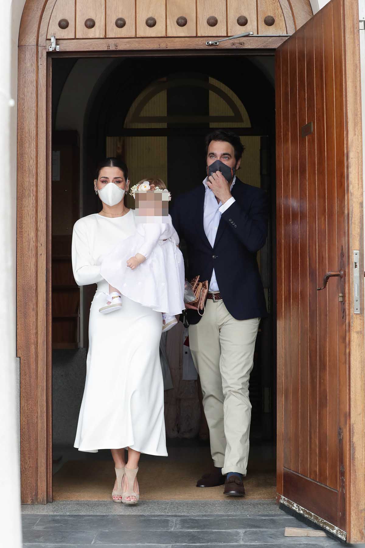 Elena Tablada and Javier Ungrìa during Camila's Baptism in Madrid April 24, 2021