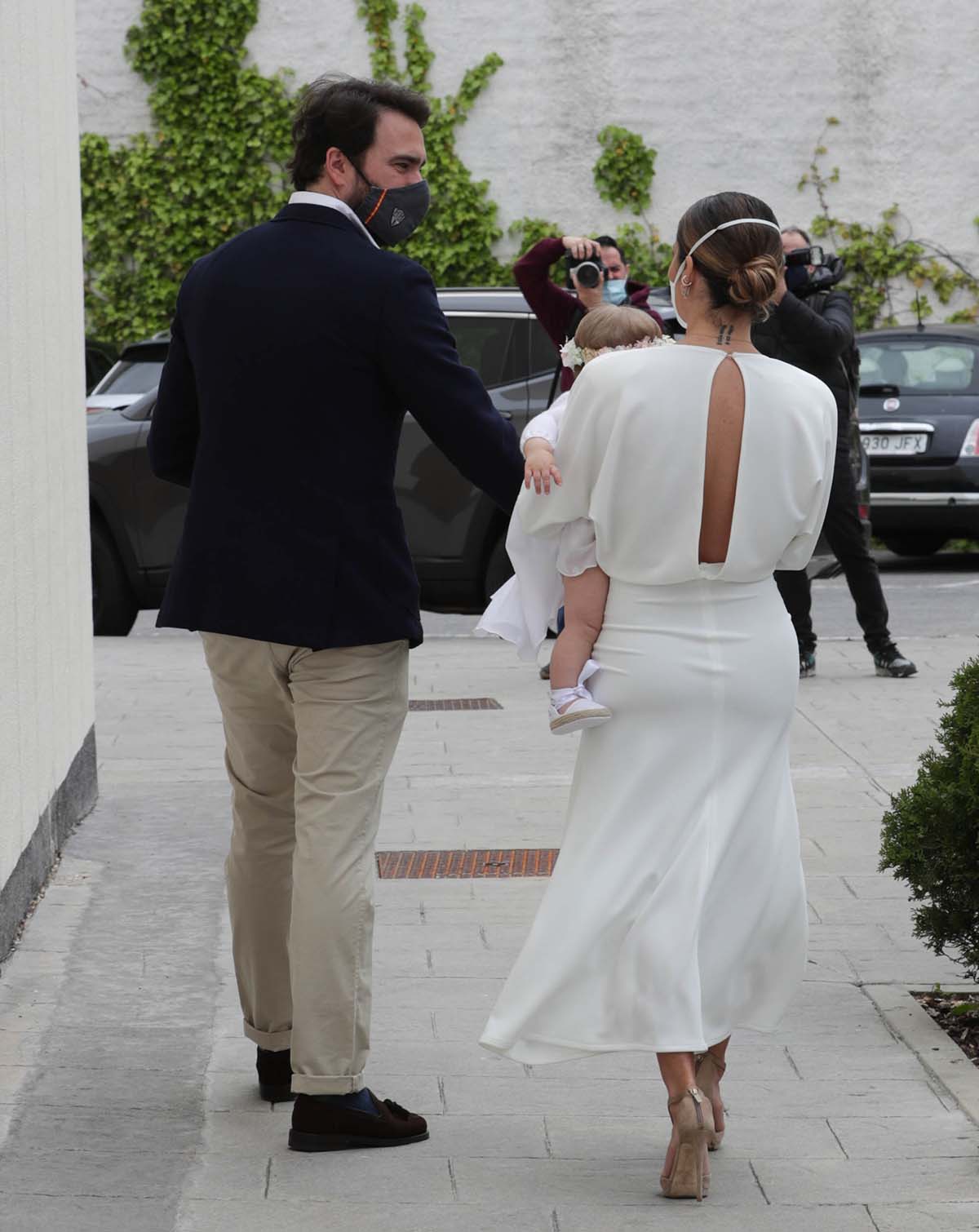 Elena Tablada and Javier Ungrìa during Camila's Baptism in Madrid April 24, 2021