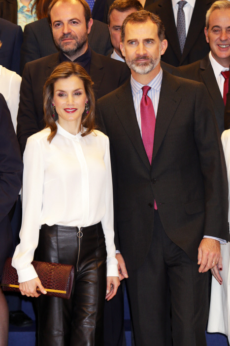 Kings Felipe VI and Letizia of Spain during their visit to the Grupo Editorial Zeta for its 40th anniversary in Madrid. 12/12/2016