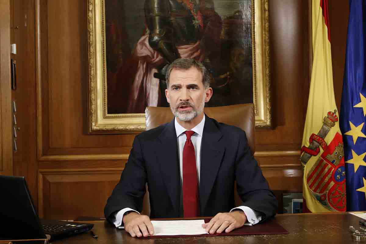 Spanish King Felipe VI during his speech at the Palaceof LaZarzuela about illegal Referendum 1O . Madrid, on Tuesday 3 October 2017