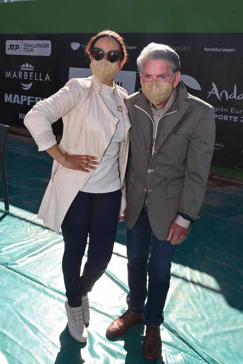 Former tennis player Manolo Santana and Claudia Rodriguez during presntation of Marbella Open Tournament in Marbella, March 22, 2021.