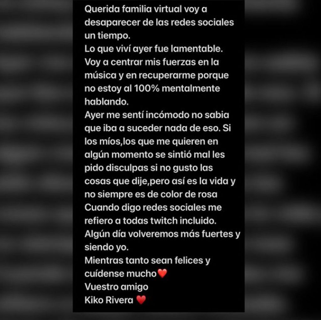 Kiko Rivera abandona las redes sociales: “Lo que viví ayer fue lamentable”