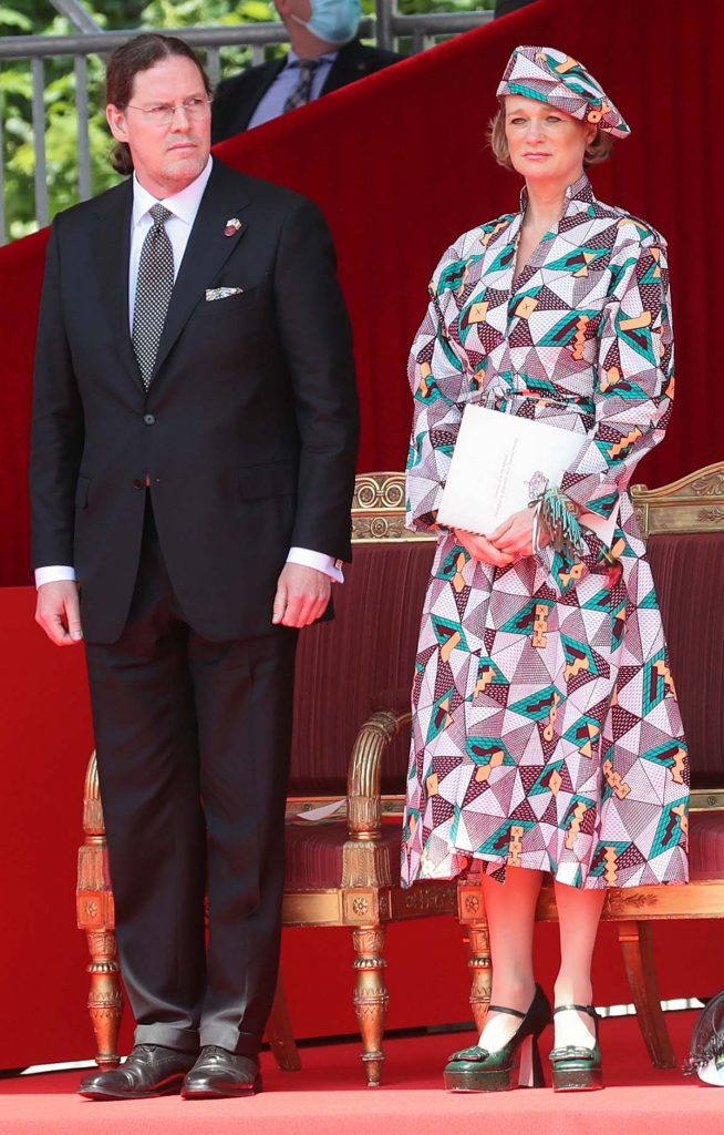 La princesa Delphine de Bélgica, junto a su esposo, en la Fiesta Nacional