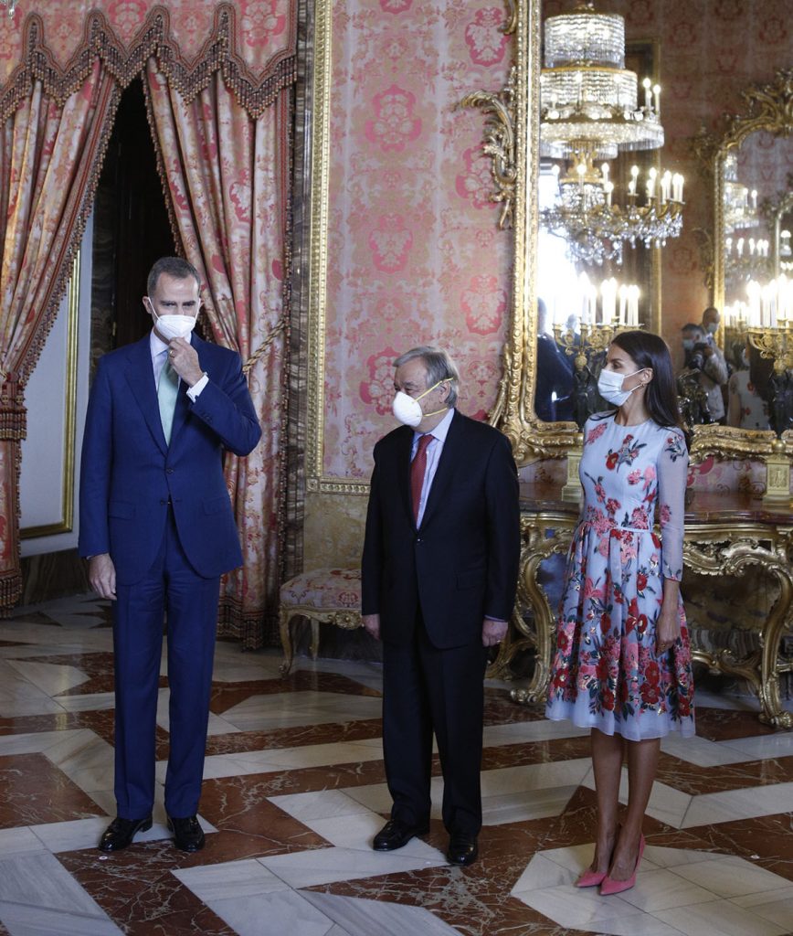 Letizia, romántica de azul y rosa a su vuelta en el Palacio Real