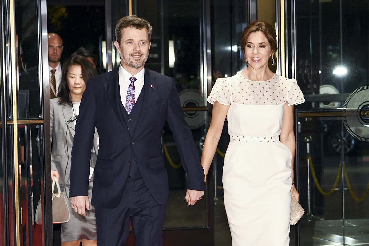 Crown Prince Frederik and Crown Princess Mary during a Reception at The Ambassador Residence in Tokyo, Japan.