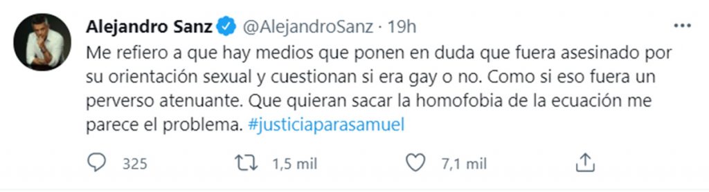 Alejandro Sanz recibe críticas por su mensaje sobre el joven asesinado en A Coruña