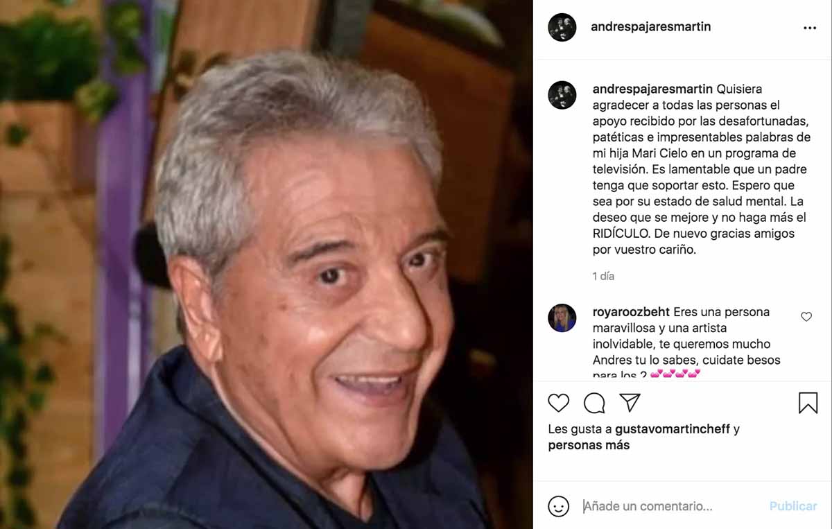 Andrés Pajares responde a las "patéticas palabras" de su hija Mari Cielo