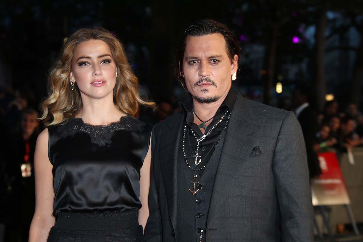 Actors Johnny Depp and Amber Heard at the premiere of the film Black Mass, as part of the London film festival in London, Sunday, Oct.