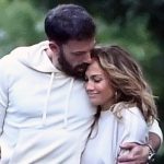 Jennifer Lopez and Ben Affleck hugging while walking by the beach in The Hamptons New York