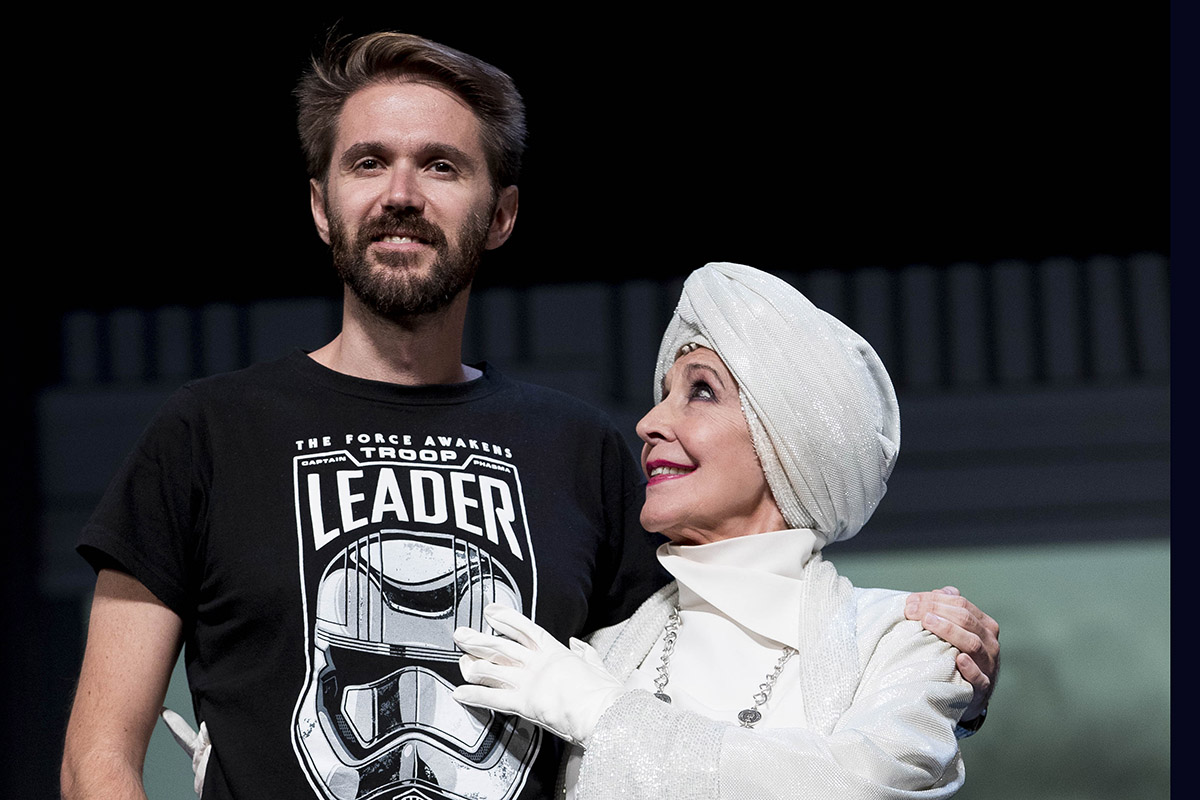 Manuel Velasco and actress Concha Velasco onstage performing  El Funeral play in Madrid on Wednesday , 03 October 2018