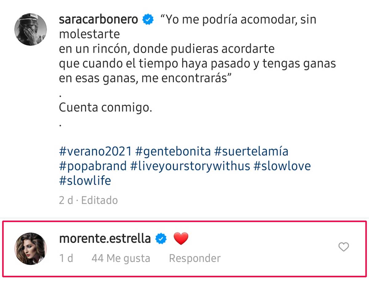 El mensaje que Estrella Morente manda a Sara Carbonero tras conocer que es su cuñada