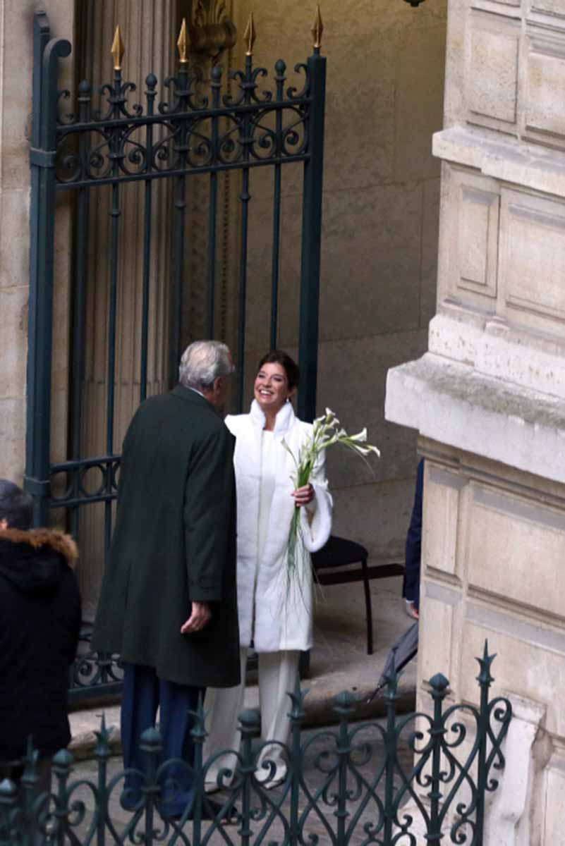 Cynthia Rossi and her father Jean Marie Rossi during her wedding with Benjamin Rouget in Paris on 18/12/2015