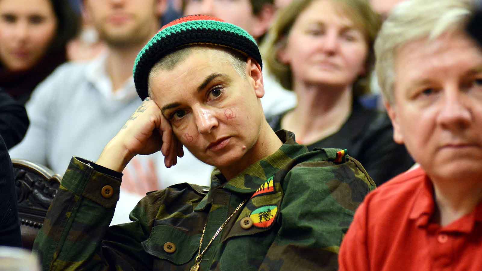 Singer Sinead O'Connor at Trinity College to debate on the Catholic Church with the Historical Society.