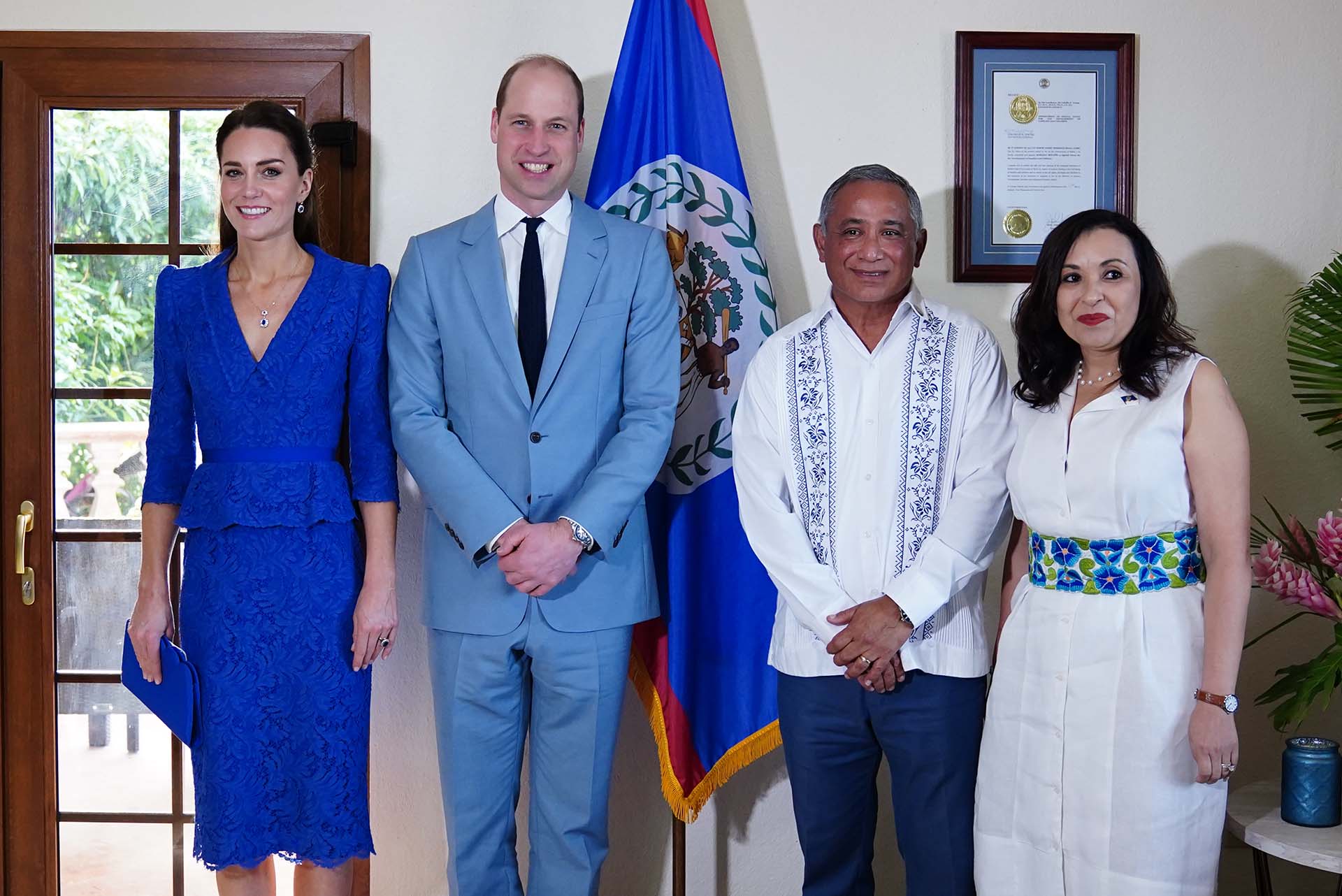 The Duke and Duchess of Cambridge meeting the Prime Minister of Belize Johnny Briceno and wife Rossana, at the Laing Building, Belize City, as they begin their tour of the Caribbean on behalf of the Queen to mark her Platinum Jubilee. Picture date: Saturday March 19, 2022.