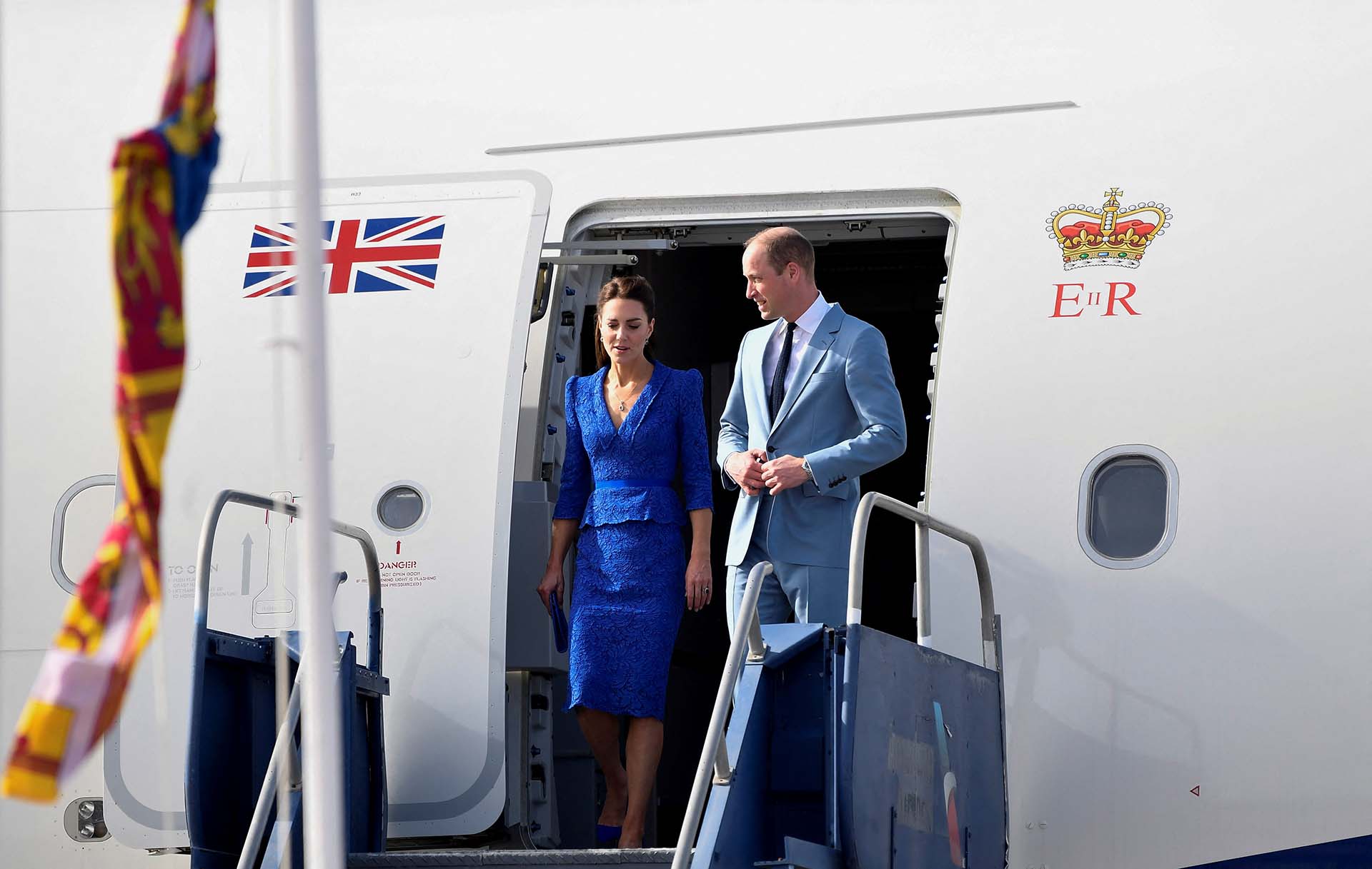 The Duke and Duchess of Cambridge arrive at Philip S. W Goldson International Airport, Belize City, as they begin their tour of the Caribbean on behalf of the Queen to mark her Platinum Jubilee. Picture date: Saturday March 19, 2022.