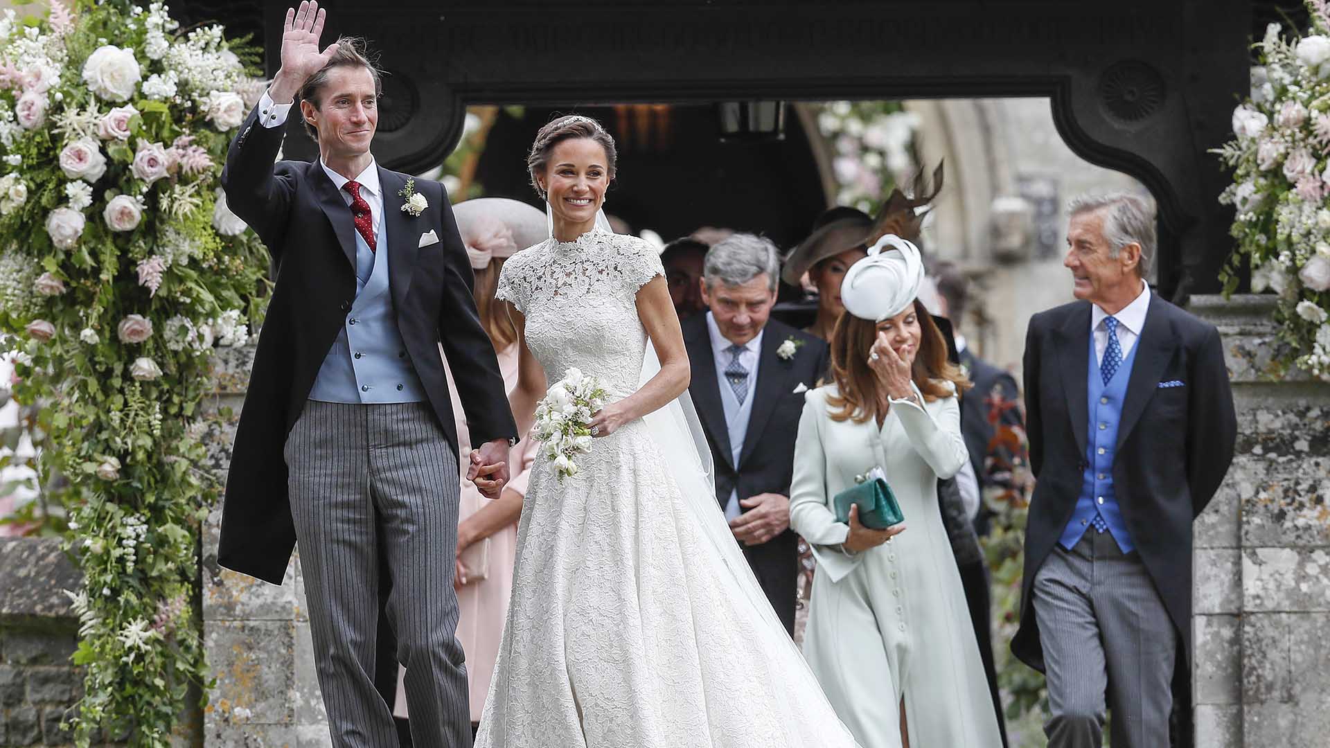 Pippa Middleton and James Matthews attending their wedding at St Mark'schurch in Englefield, Berkshire.