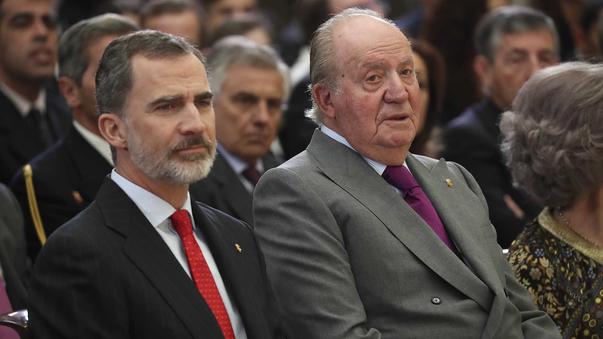Spanish King Felipe VI and  Emeritus King Juan Carlos I during the Sports National Awards in Madrid on Thursday , 10 January 2019
